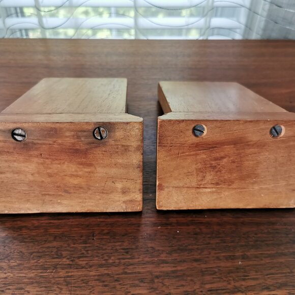 Hand Carved Wooden Nautical Bookends, VTG Wood Intarsia Sailboat and Lighthouse - Picture 5 of 12